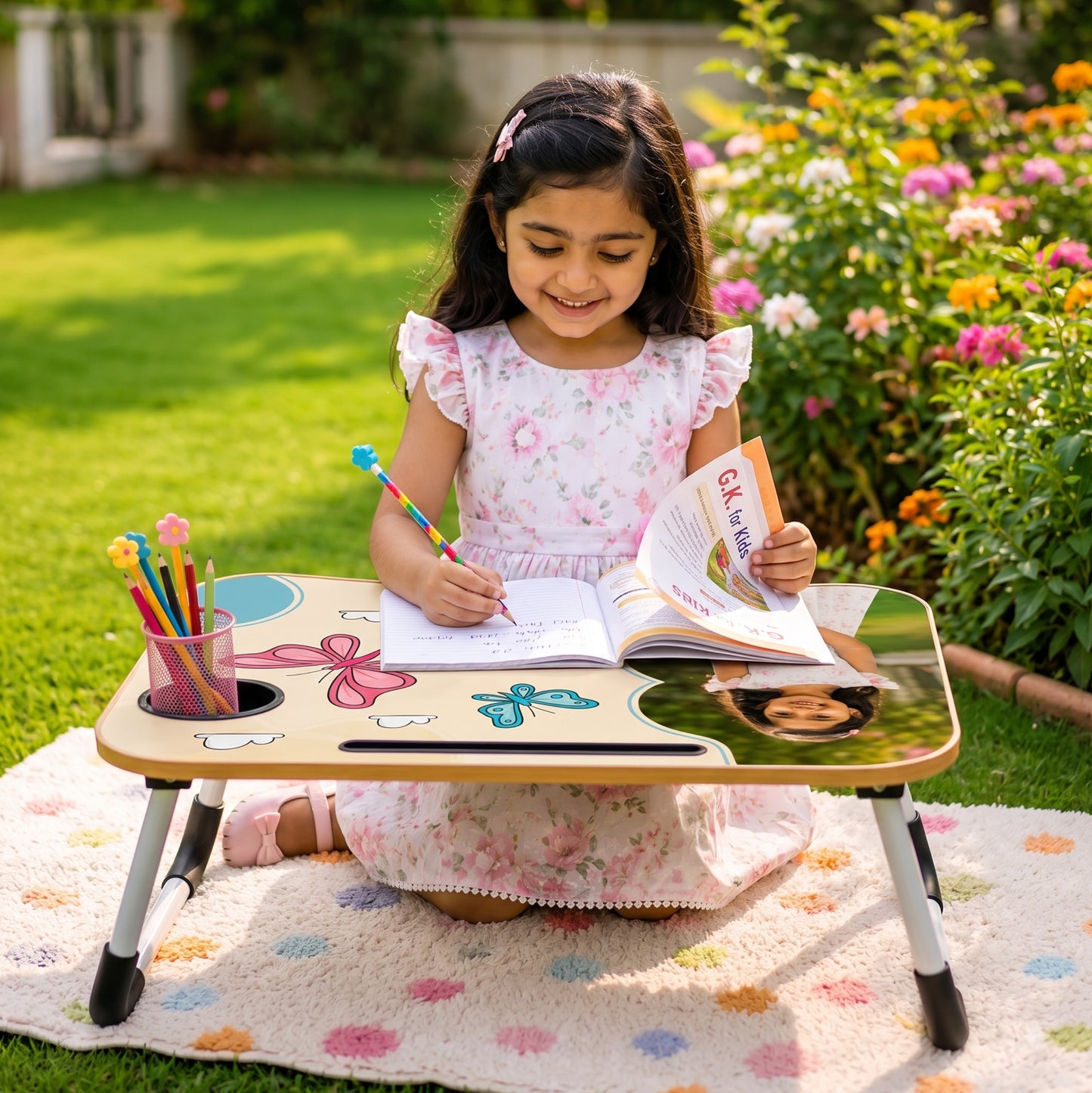 Personalized Kids Study Table Butterfly Theme– Custom Photo Laptop &Homework Desk