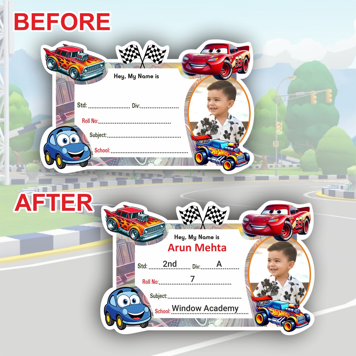 CAR RACER PANDA PERSONALIZED NOTEBOOK STICKERS