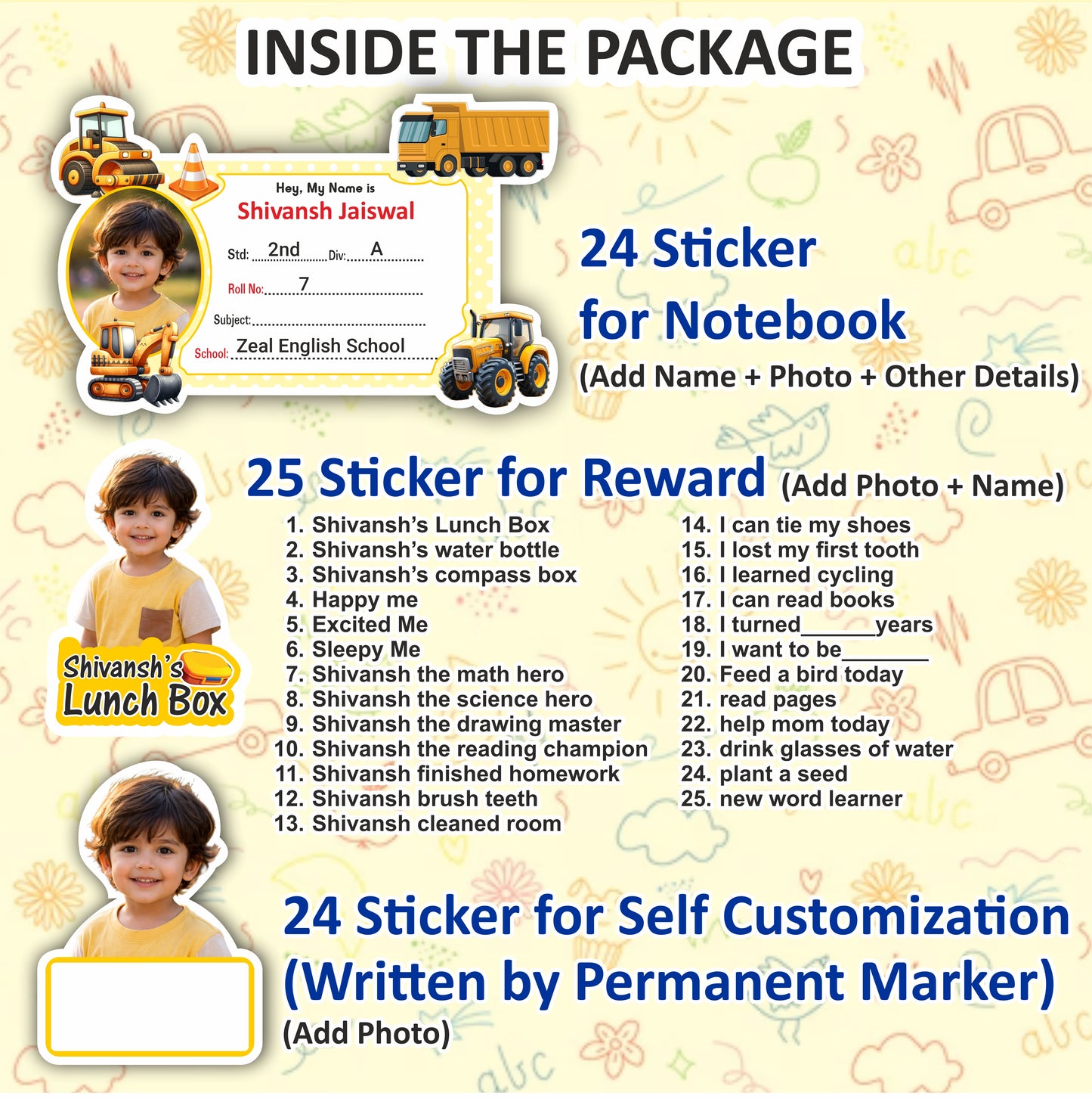 CONSTRUCTION VEHICLE COMBO STICKER SET