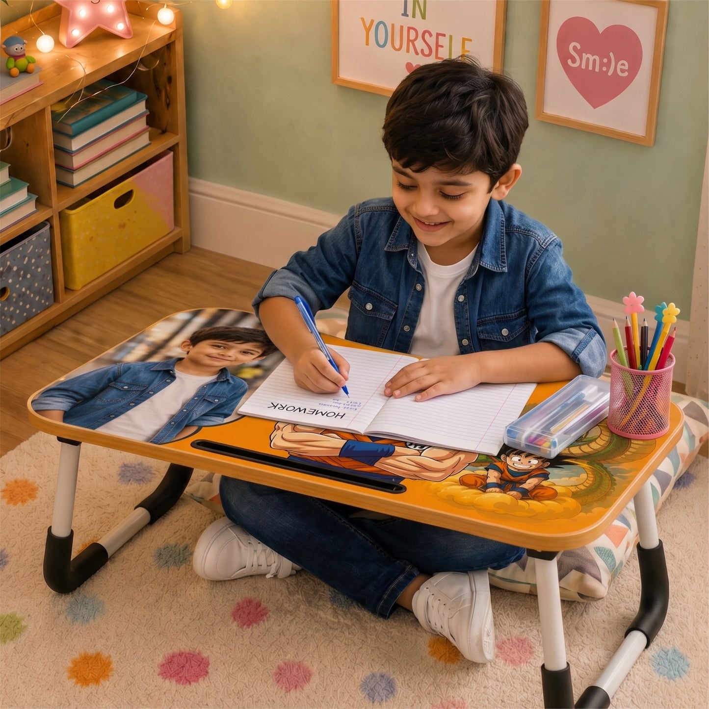 Personalized Kids Study Table Anime Theme– Custom Photo Laptop &Homework Desk