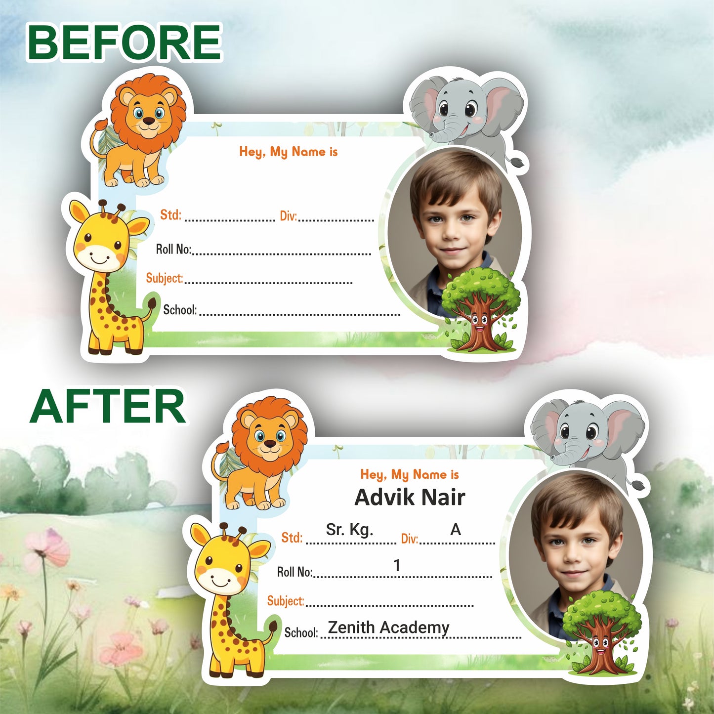 JUNGLE SAFARI PERSONALIZED NOTEBOOK STICKERS