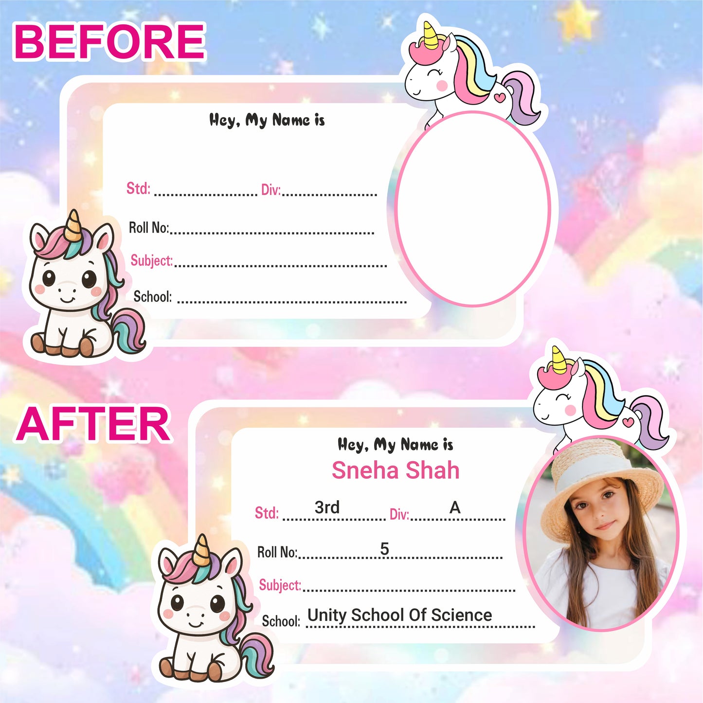 MAGICAL UNICORN PERSONALIZED NOTEBOOK STICKERS