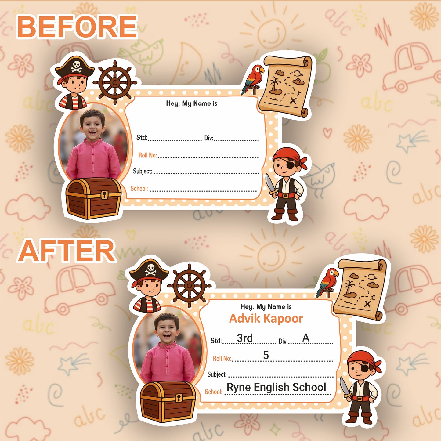 PIRATE PERSONALIZED NOTEBOOK STICKERS