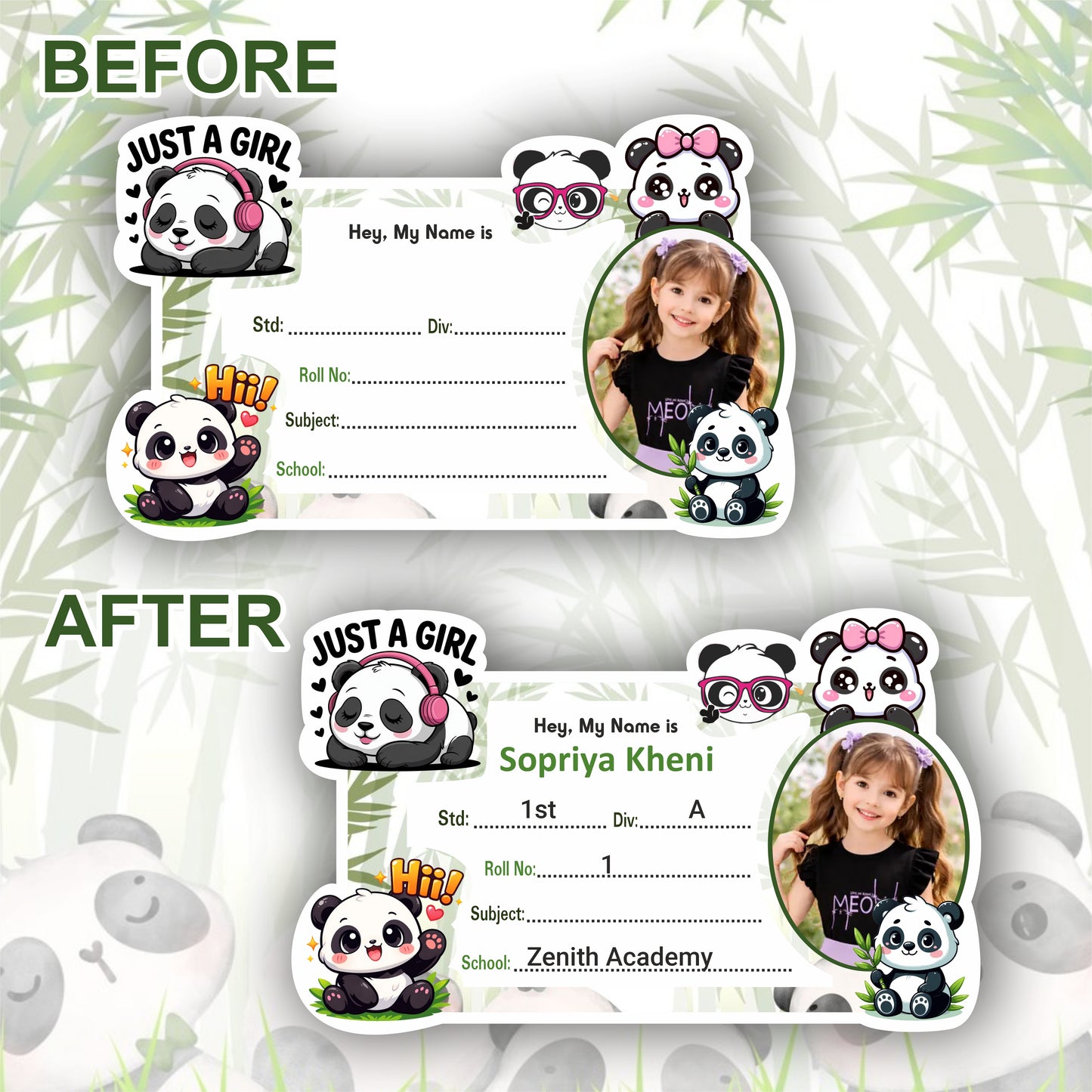 SUPER GIRL PANDA PERSONALIZED NOTEBOOK STICKERS