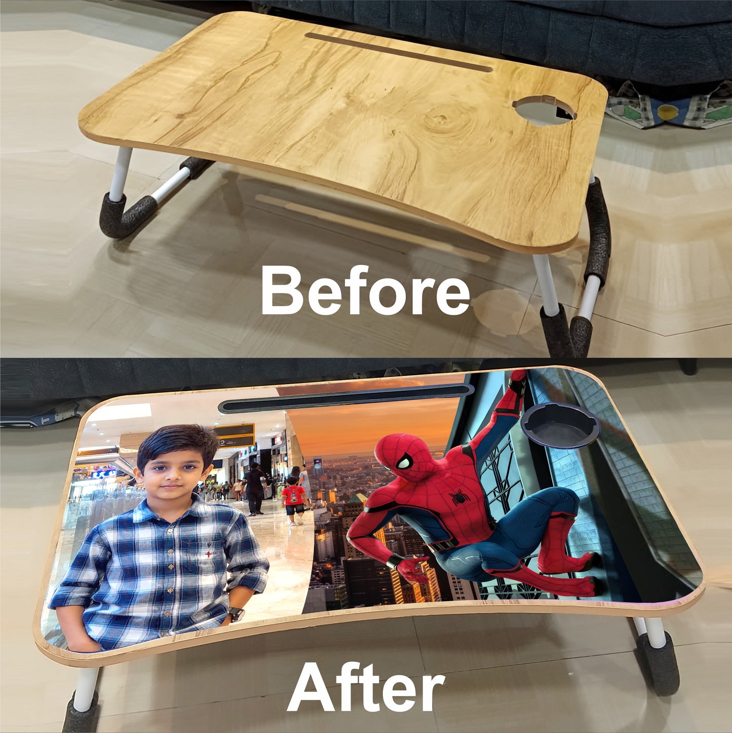 Personalized Kids Study Table Spiderman Theme– Custom Photo Laptop & Homework Desk