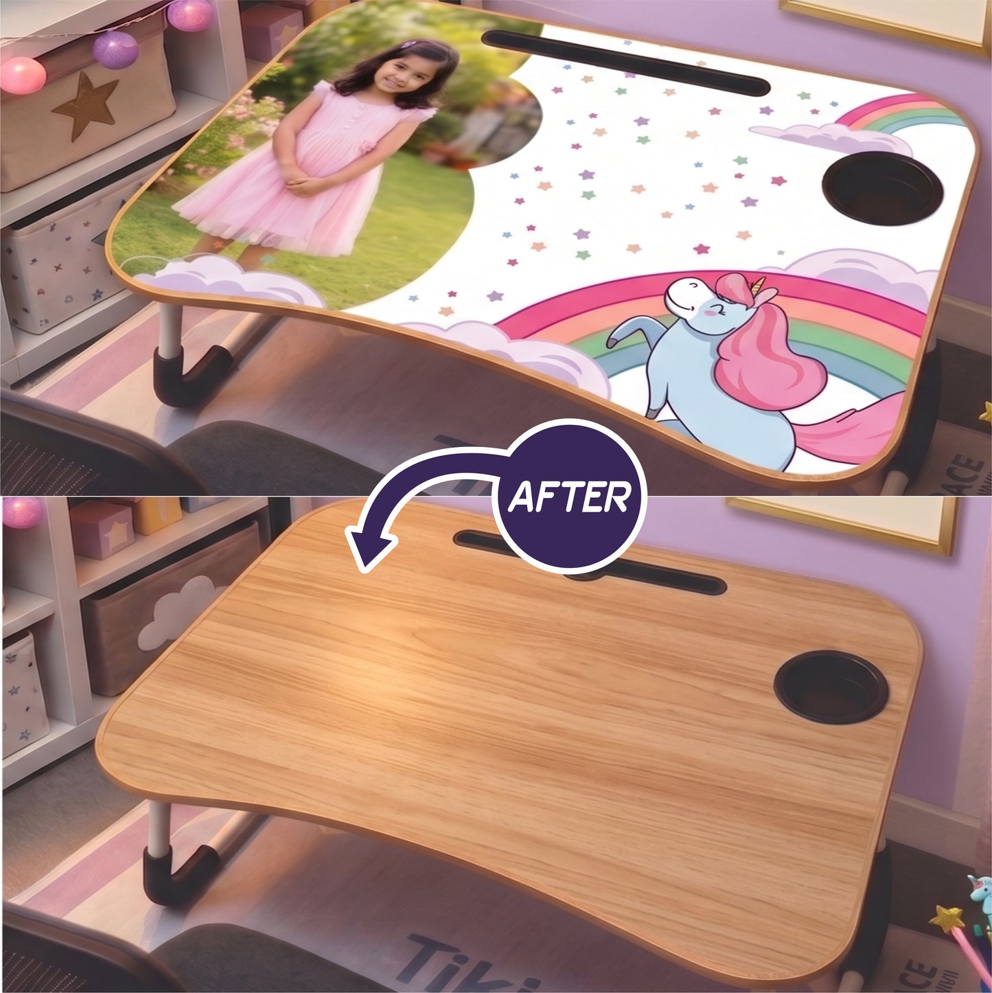 Personalized Kids Study Table Unicorn Dreams Theme– Custom Photo Laptop &Homework Desk