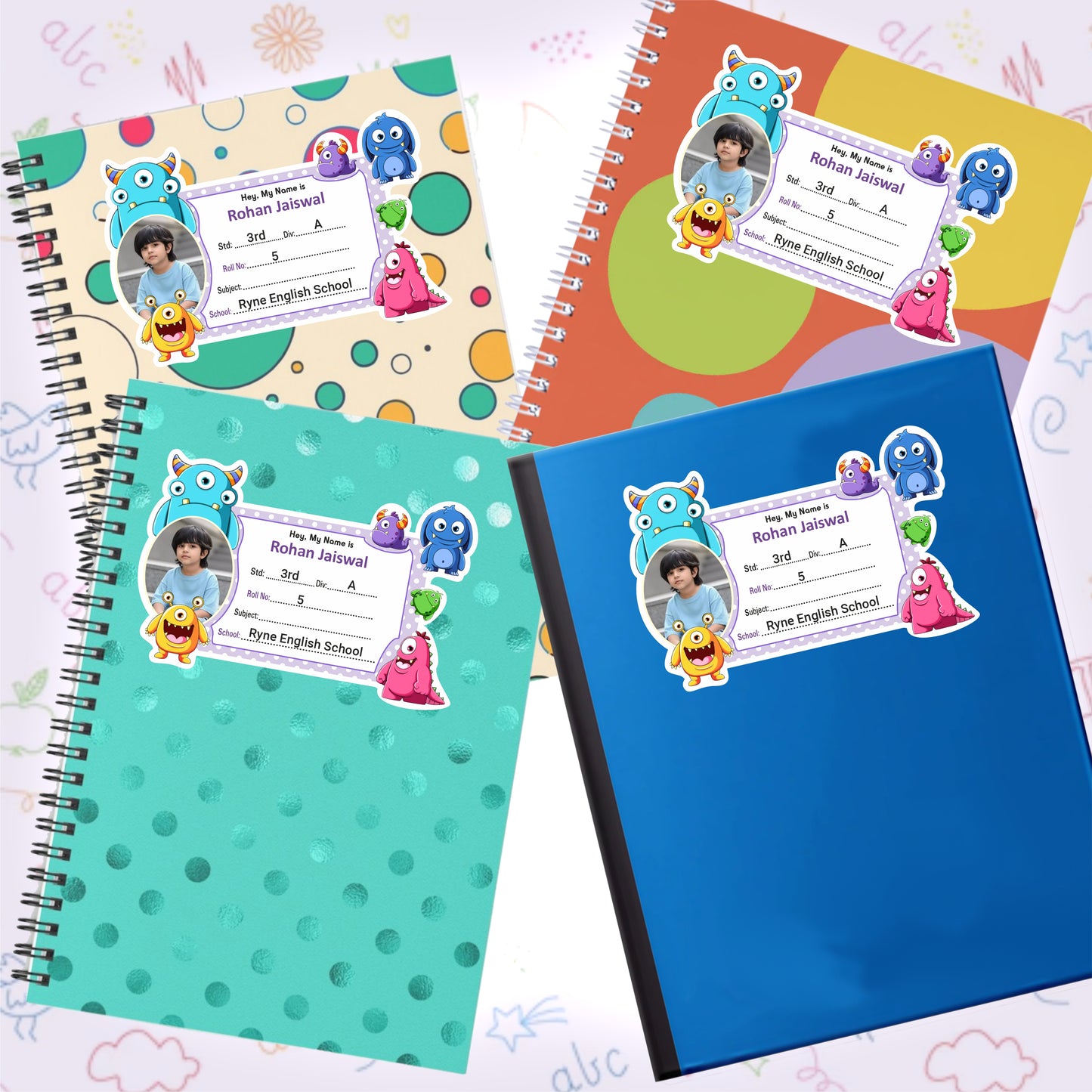 MONSTER FRIENDS PERSONALIZED NOTEBOOK STICKERS