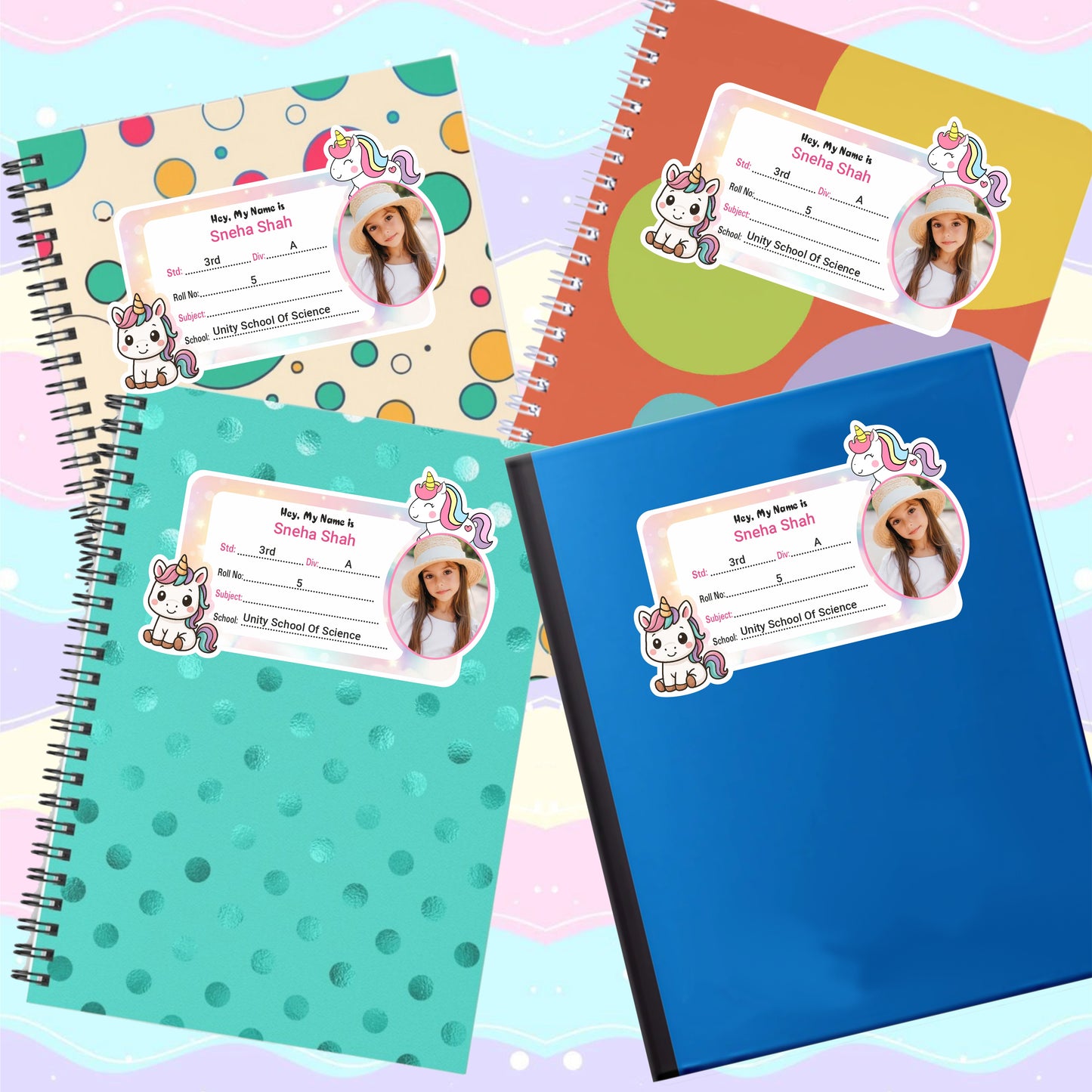 MAGICAL UNICORN PERSONALIZED NOTEBOOK STICKERS