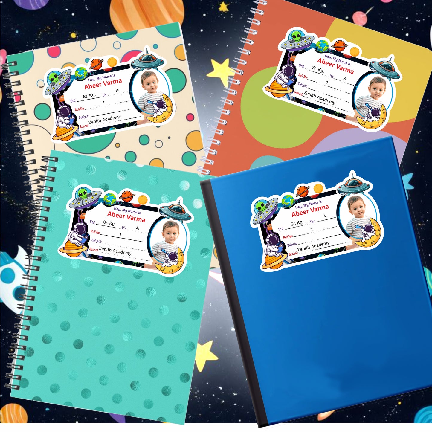 SPACE RIDER PERSONALIZED NOTEBOOK STICKERS