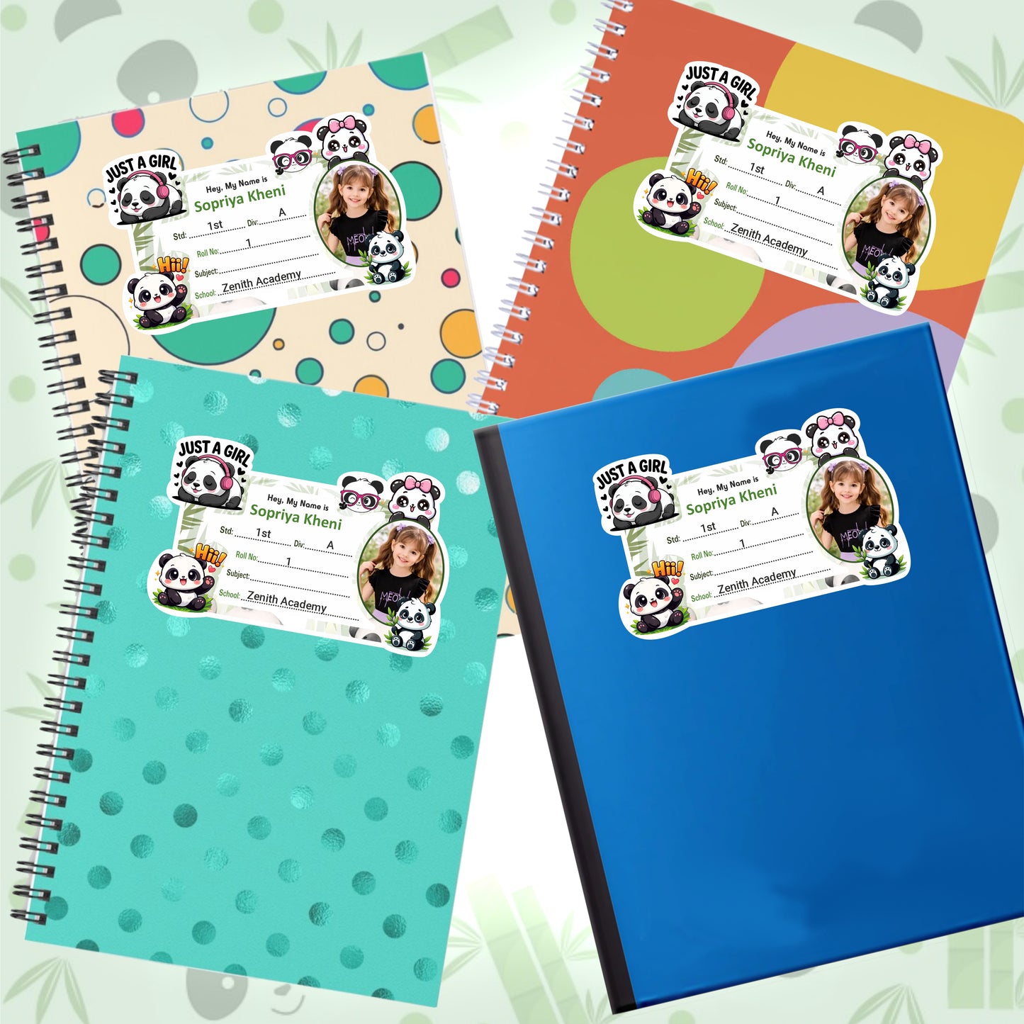 SUPER GIRL PANDA PERSONALIZED NOTEBOOK STICKERS