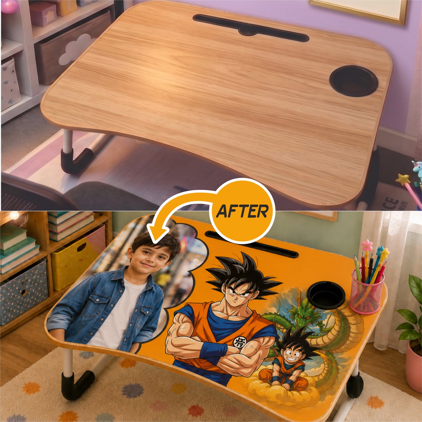 Personalized Kids Study Table Anime Theme– Custom Photo Laptop &Homework Desk