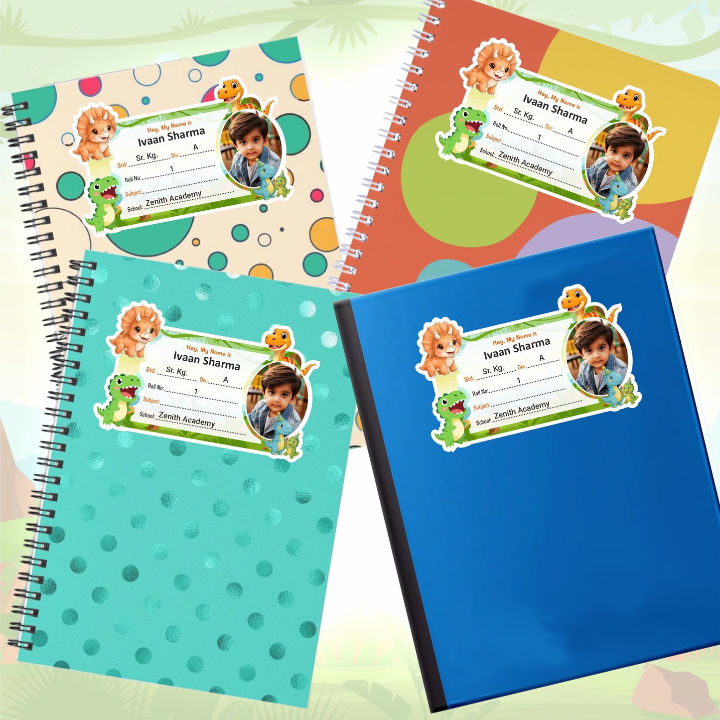 DINO WORLD PERSONALIZED NOTEBOOK STICKERS