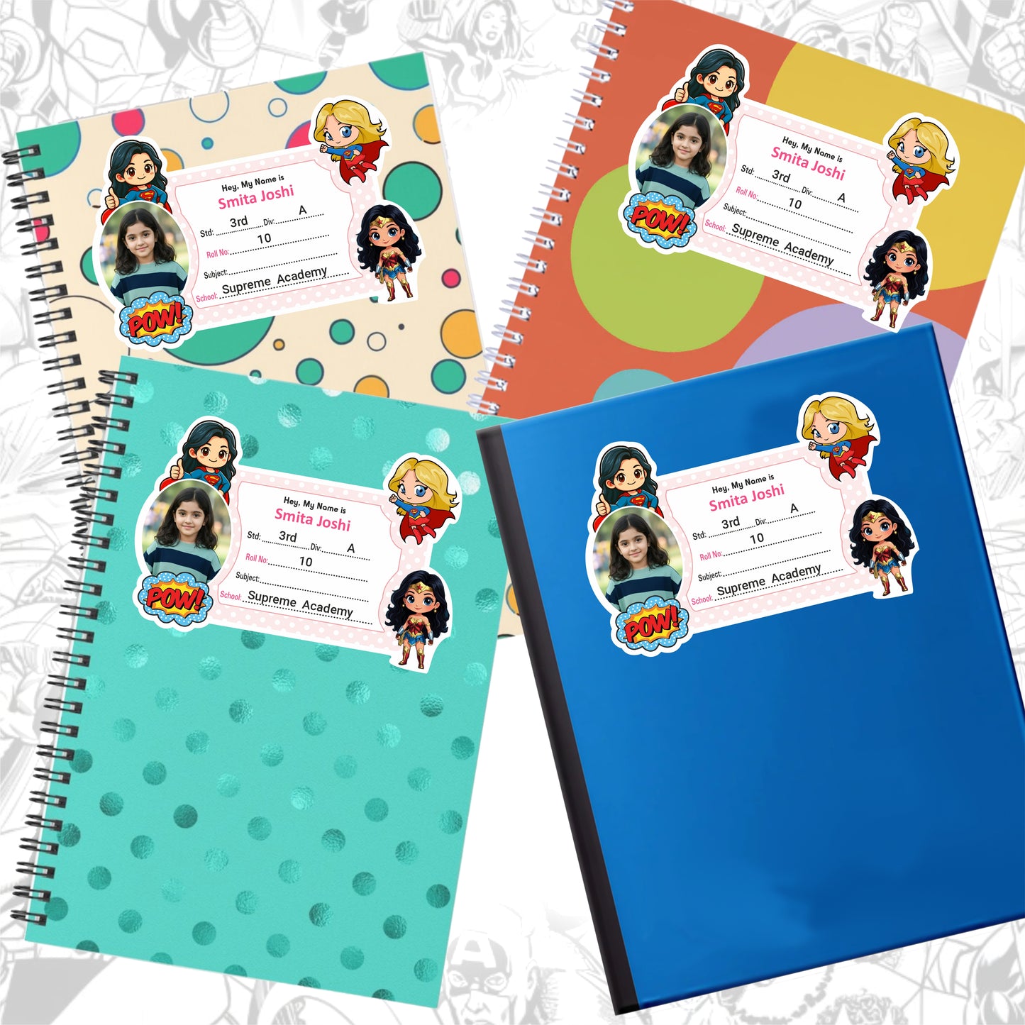 SUPER WOMAN PERSONALIZED NOTEBOOK STICKERS