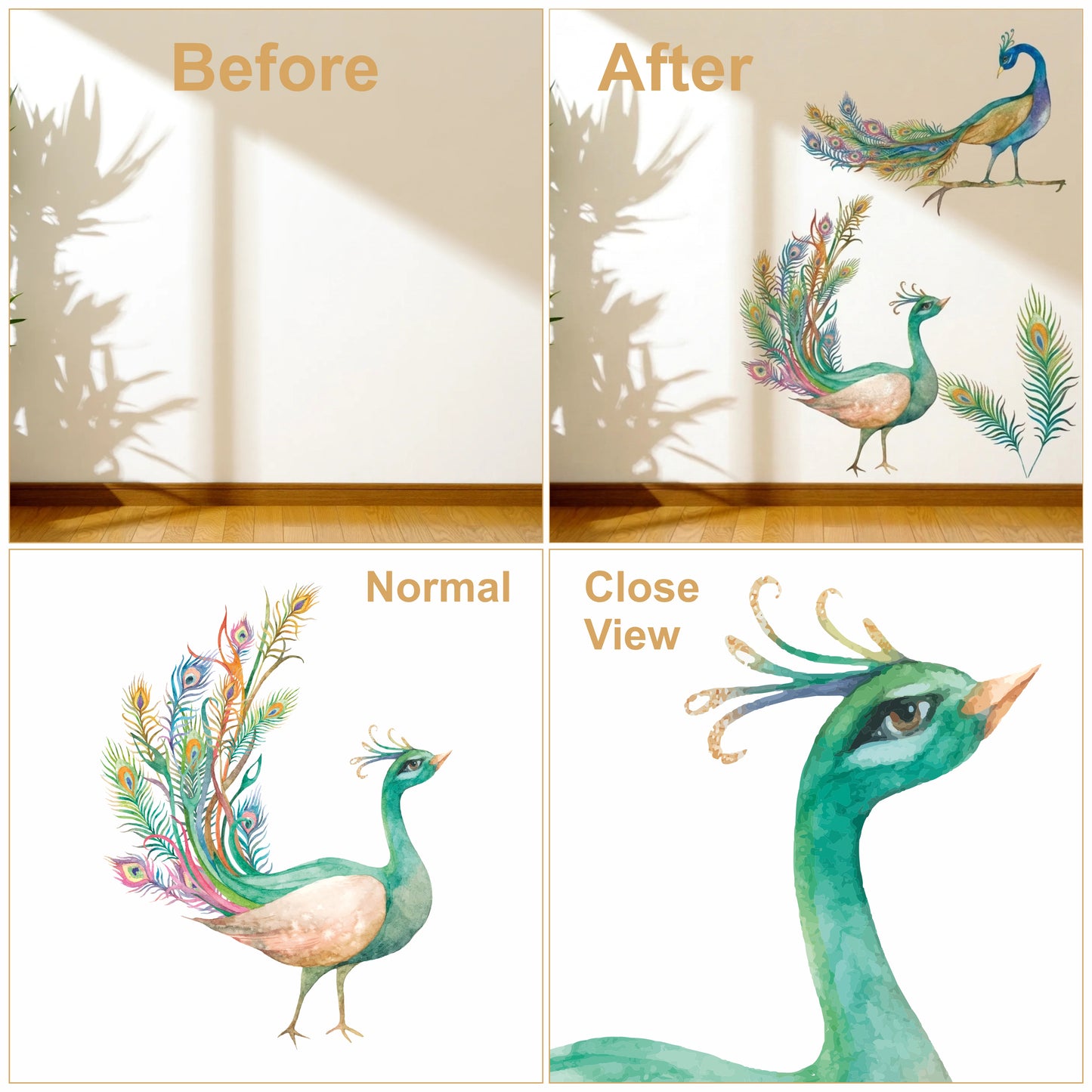 ROYAL PEACOCK WALL STICKER WITH FEATHER