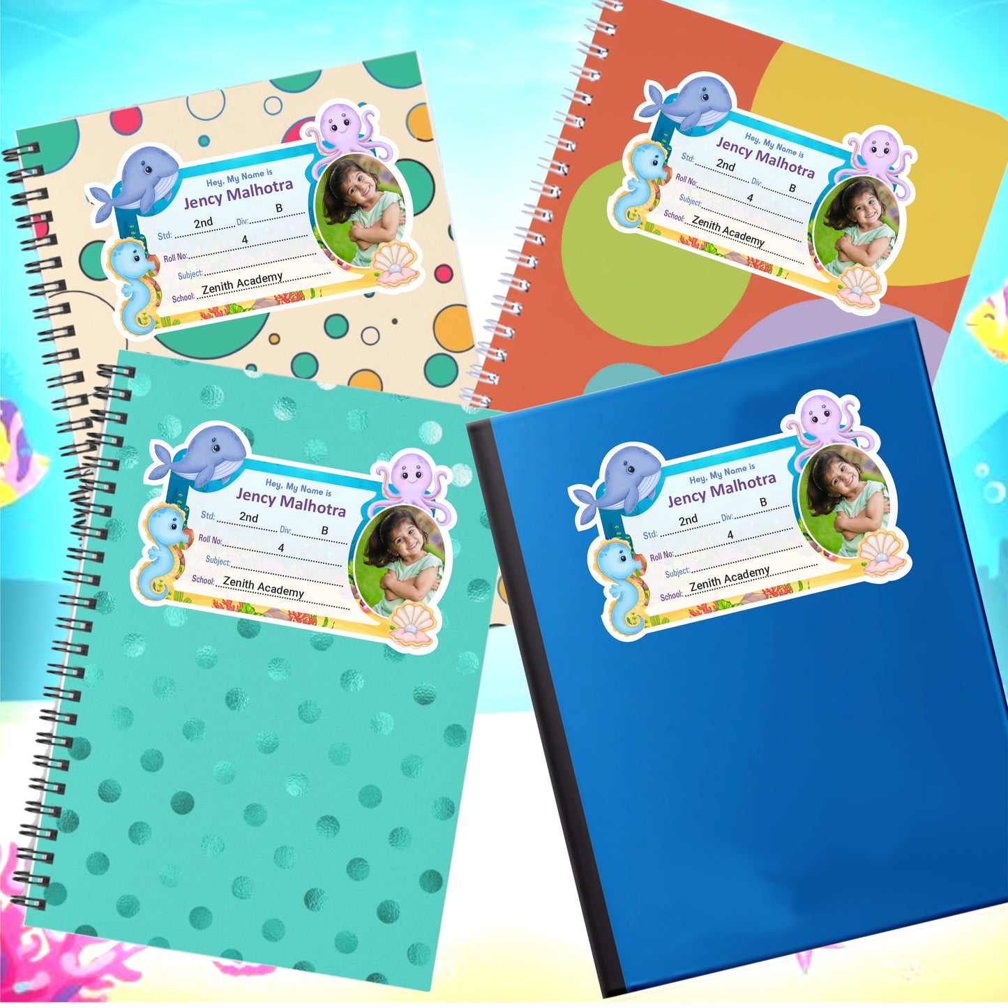UNDER WATER WORLD PERSONALIZED NOTEBOOK STICKERS