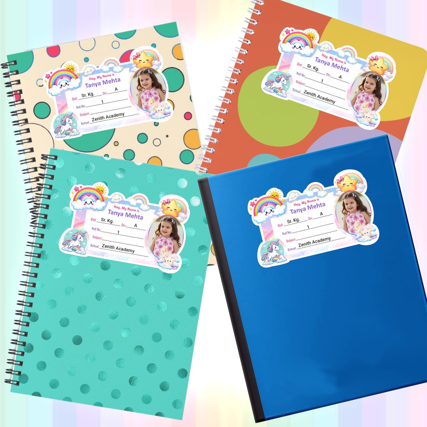 RAINBOW PERSONALIZED NOTEBOOK STICKERS