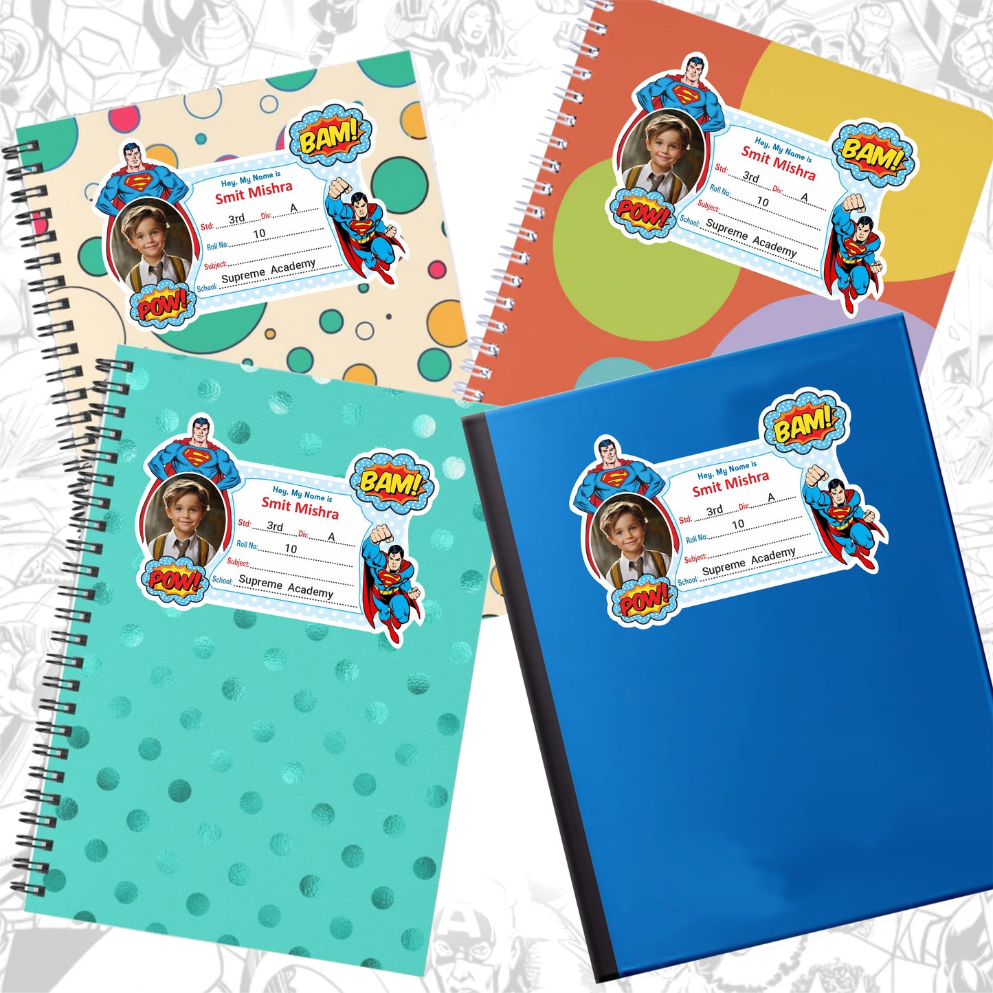 SUPERMAN PERSONALIZED NOTEBOOK STICKERS
